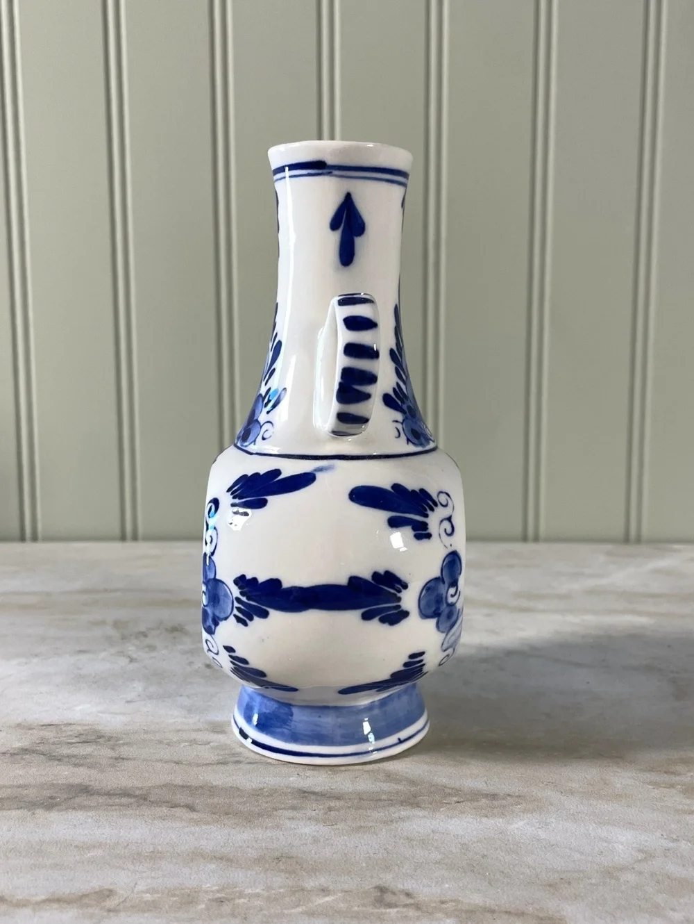 Vintage Holland Delf Double Handled Blue and White Vase